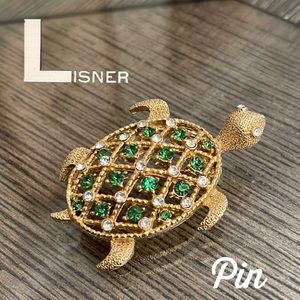 Vintage Lisner Rhinestone Turtle Pin